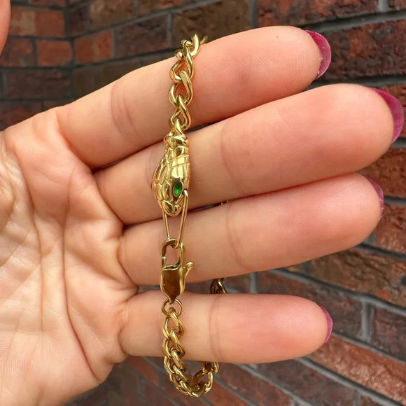 Serpenti Green Eyes Snake 18K Gold Stainless Steel Waterproof Chain Bracelet - Picture 13 of 17